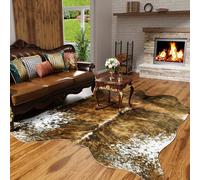 AROGAN Premium Faux Cowhide Rug 4.6 x 5.2 Feet, Sturdy and Large Size Cow Print Rugs, Suitable for Bedroom Living Room Western Decor, Faux Fur Animal Cow Hide Carpet, Saddle Brown