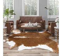 AROGAN Premium Faux Cowhide Rug 4.6 x 5.2 Feet, Sturdy and Large Size Cow Print Rugs, Suitable for Bedroom Living Room Western Decor, Faux Fur Animal Cow Hide Carpet, Brown