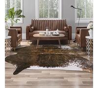 AROGAN Premium Faux Cowhide Rug 4.6 x 5.2 Feet, Sturdy and Large Size Cow Print Rugs, Suitable for Bedroom Living Room Western Decor, Faux Fur Animal Cow Hide Carpet, Saddle Brown