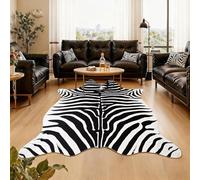 AROGAN Premium Faux Zebra Hide Rug 4.6 x 5.2 Feet, Sturdy and Large Size Bear Print Rugs, Suitable for Bedroom Living Room Western Decor, Faux Fur Animal Carpet, Black and White