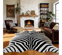 AROGAN Premium Faux Zebra Hide Rug 5.2 x 6.2 Feet, Sturdy and Large Size Bear Print Rugs, Suitable for Bedroom Living Room Western Decor, Faux Fur Animal Carpet, Black and White