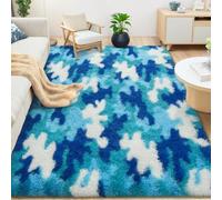 AROGAN Soft Fuzzy Kids Rugs for Girls Room Playroom 3x5 Feet, Fluffy Cute Colorful Princess Carpet for Kids Teens Nursery Toddler, Bedroom, Camouflage Blue and White