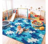 AROGAN Soft Fuzzy Kids Rugs for Girls Room Playroom 4x6 Feet, Fluffy Cute Colorful Princess Carpet for Kids Teens Nursery Toddler, Bedroom, Camouflage Blue and White