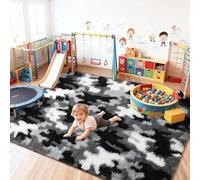 AROGAN Soft Fuzzy Kids Rugs for Girls Room Playroom 4x6 Feet, Fluffy Cute Colorful Princess Carpet for Kids Teens Nursery Toddler, Bedroom, Camouflage Black and White