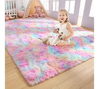 AROGAN Soft Rainbow Area Rugs for Girls Room 3x5 Feet, Fluffy Girls Bedroom Rugs, Princess Rug, Cute Colorful Carpet for Kids Teens Nursery Toddler, Pink