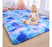 AROGAN Soft Rainbow Area Rugs for Girls Room 4x6 Feet, Fluffy Cute Colorful Princess Carpet for Kids Teens Nursery Toddler Dorm Bedroom Classroom, Blue and Purple