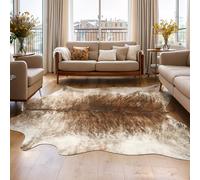 AROGAN Western Decor Faux Fur Cowhide Rug, 4.6 x 5.2 Feet Premium Animal Skin Cow Hide Rug, Sturdy Cow Print Rugs for Wall Decor, Western Floor Carpet for Bedroom Living Room, Brownish
