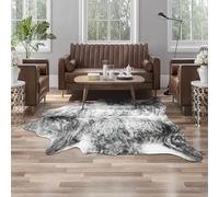 AROGAN Western Decor Faux Fur Cowhide Rug, 4 x 3 Feet Premium Animal Skin Cow Hide Rug, Sturdy Cow Print Rugs for Wall Decor, Western Floor Carpet for Bedroom Living Room, Black and Grey