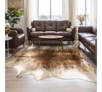 AROGAN Western Decor Faux Fur Cowhide Rug, 6.2 x 5.2 Feet Premium Animal Skin Cow Hide Rug, Durable Cow Print Rugs for Wall Decor, Western Floor Carpet for Bedroom Living Room, Brownish