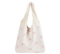Aroghehiz Beach Bags for Women Crochet Tote Bag Summer Vacation Aesthetic Tote Knit Bag, Pink-bowknot
