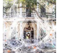 AROIC 1200 sqft Spider Webs Halloween Decorations with 100 Fake Scary Spiders, Super Stretch Cobwebs, Glow in The Dark Spiders, for Halloween Indoor and Outdoor Party Supplies Decoration