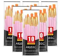 AROIC Acrylic Paint Brushes, 6 Packs/60 pcs Nylon Hair Paint Brush Set for All Purpose Oil Watercolor Painting Artist Professional Kits (Pink)