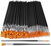 AROIC Small Paint Brushes Bulk,200 Pcs Black Nylon Hair Paint Brushes with Flat and Round Pointed Acrylic Paint Brush Kits,craft paint brushes for oil watercolor Face Artist And Kids Professional Kits