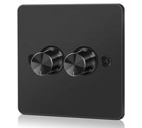Aroidful 220-240V LED Dimmer Switch, Trailing Edge Double Dimmer Light Switch for Dimmable LED/Incandescent/Halogen, Rotary Push On/Off, 2 Gang 1 Way/2 Way, 5-200 W (Black)
