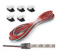 Aroidful 3Pin LED Strip Light Connectors, 5 Pack 3 Pin 10mm Solderless Connectors with 5M Extension Cable for Non-Waterproof 10mm 5050 LED Strip Lights Strip to Wire Quick Connection