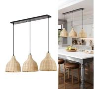 AroimRex 3 Pack Woven Pendant Light Fixtures Brown Rattan Chandelier Farmhouse Basket Light Fixture Adjustable Boho Hanging Lamp for Kitchen Island Bedroom Dining Room Foyer Hallway