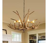 AroimRex 6-Light Vintage Rustic Antler Chandelier Farmhouse Faux Antler Pendant Light Bar Lights Hanging Light Fixture for Cabin Living Room Bedroom Dining Room Bedroom Bar Cafe Kitchen Island
