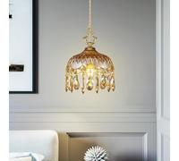 AroimRex Brass Vintage Glass Pendant Light Crystal Hanging Light Adjustable Height Single Head Pendant Lights Chandelier for Dining Room Living Room Bedroom Hallway Balcony Bedside Lighting