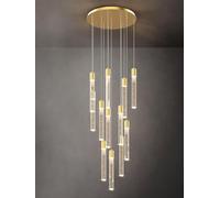 AroimRex High ceiling crystal chandelier dimmable LED bubble crystal modern art luxury Pendant Light suitable for entrance hallway staircase living room hotel ceiling lighting