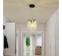 AroimRex Modern Crystal Tree Branch Chandelier Kitchen Island Light Black Round Art Deco Raindrop Lighting Fixture for Dining Room Bedroom Foyer Corridor Adjustable Pendant Light