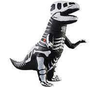 Arokibui Black Funny Inflatable Dinosaur Costume Adult Blow up Spareribs Skeleton Dino Costume for Men Women Halloween Cosplay Party Christmas Costume Jumpsuit