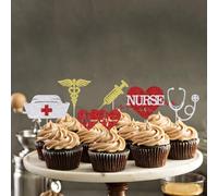 AROKIPPRY 24 Pack Nurse Cupcake Toppers Nursing School Graduation Cupcake Picks Medical Rn Nurse Grad Themed Birthday Baby Shower Party Cake Decorations Supplies