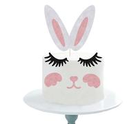 AROKIPPRY 6 PCS Easter Bunny Ears Cake Topper Decorations with Eyelashes Nose Ear, Cupcake Topper for Boy Girl Baby Shower Cake Decoration, Happy Easter Spring Themed Party Supplies