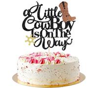 AROKIPPRY A Little Cowboy Is On The Way Cake Topper,Wild West Cowboy Western Party Cake Toppers for Boys Girl, Western Baby Shower Party Decorations Farm Theme Party Decoration
