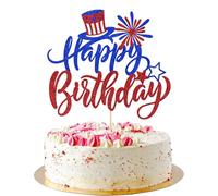 AROKIPPRY American Happy Birthday Cake Topper,Blue red Glitter Independence Day Cake Toppers 4th of July Flag Day Photo Props for Patriotic Party/Boys Girls Independence Day Happy Birthday Party