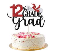 AROKIPPRY Black red glitter 12th Grade Grad Cake Topper,Straight Outta 12th Grade Cake Topper - 2026 Grad Cake Decorations,Boys Girl twelve Grade Graduation Party Decoration Supplies (Black red)