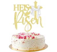 AROKIPPRY Gold Glitter He is Risen Cake Topper,First Holy Communion Baptism Cake/God Bless Cake Decorations/Jesus Happy Easter Theme Party Cake Decorations