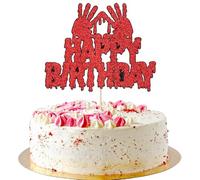 AROKIPPRY Halloween Happy Birthday Cake Topper, Horror Party Decor, Halloween Zombie Vampire Party Decoration Supplies Red Glitter