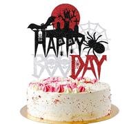 AROKIPPRY Happy Boo Day Cake Topper - Glitter Little Boo Halloween Party Decoration - Bat Spider Cake Pick for Ghost Halloween Theme/Baby Shower/Gender Reveal Party Decorations Supplies