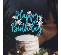 AROKIPPRY Happy Snowflake Birthday Cake Topper-Frozen cake topper, Winter Snowflake Happy Birthday Cake Topper, Frozen Party Snowflake Happy Birthday Theme Christmas Kids Birthday Theme Party (blue)