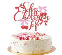 AROKIPPRY Red Glitter She's The Cherry On Top Cake Topper, Cherry on Top Wedding Party Decor, Summer Fruit Cherry Theme Bachelorette Birthday Baby Shower Party Decorations Supplies