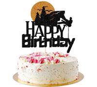 AROKIPPRY Rock Climbing Happy Birthday Cake Topper,Hiking-Themed/Sports Theme Birthday Cake Decorations, Rock Climbing Party Or Climbing-Themed Mountain Top Party Decoration black glitter
