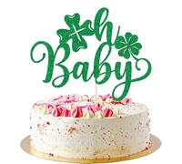 AROKIPPRY St. Patrick's Day Oh Baby Cake Topper Green Glitter Shamrock Four Leaf Clover First Birthday Cake Pick Baby Shower Cake Decorations for Happy St Patrick's Day Party Decorations