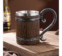 Arola Handmade Wooden Barrel Beer Mug, Stainless Steel Vintage Beer Cup, Medieval Drinkware Mug for Coffee/Beverage/Juice17oz Gift for Men.