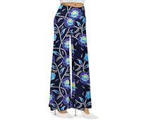 Arolina Women's Stretchy Wide Leg Palazzo Lounge Pants, Blue Flower, XXXL