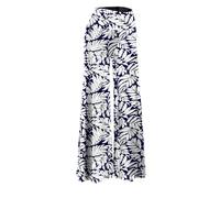 Arolina Women's Stretchy Wide Leg Palazzo Lounge Pants Casual Comfy High Waist Palazzo Pants, Beige Leaves Blue, XL