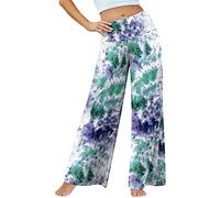 Arolina Women's Stretchy Wide Leg Palazzo Lounge Pants Casual Comfy High Waist Palazzo Pants, Tiedyegreen, XXXXL