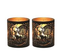 Aroma Black & Gold Deer Family 2 Tealight & Votive Holder Set