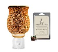 Aroma Haven S2 Crackle Rose Gold Plug-In Wax Melt Burner with Scented Wax Melts | Mosaic Electric Oil Warmer & Night Light | UK Plug Wall Diffuser for Home Fragrance & Bedroom Decor (Explorer's Haven)