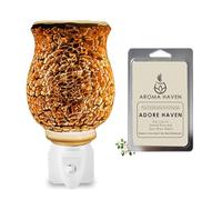 Aroma Haven S2 Crackle Rose Gold Plug-In Wax Melt Burner with Scented Wax Melts | Mosaic Electric Oil Warmer & Night Light | UK Plug Wall Diffuser for Home Fragrance & Bedroom Decor (Adore Haven)