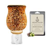 Aroma Haven S2 Crackle Rose Gold Plug-In Wax Melt Burner with Scented Wax Melts | Mosaic Electric Oil Warmer & Night Light | UK Plug Wall Diffuser for Home Fragrance & Bedroom Decor (Haven Savage)