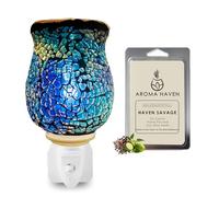 Aroma Haven S2 Plug In Wax Melt Burner with Wax Melts | Electric Mosaic Wall Warmer & Night Light Diffuser - Designer-Inspired Fragrance Set for Home Scent & Decor (UK Plug) (Haven Savage)