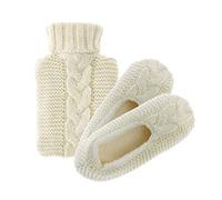 Aroma Home Shoes Women's Hot Water Bottle & Slipper Open Back, Beige (Cream), M