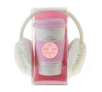 Aroma Home Warm & Cosy Pink Travel Mug & White Ear Muffs Gift Set -Dreams White