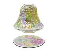 Aroma Jar Candle Shade with Tray Plate Set Glass Mosaic Yellow Rainbow Crackle