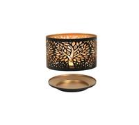 Aroma Jar Shade & Tray Set Metal Silhouette Black & Gold - Tree of Life 15cm
